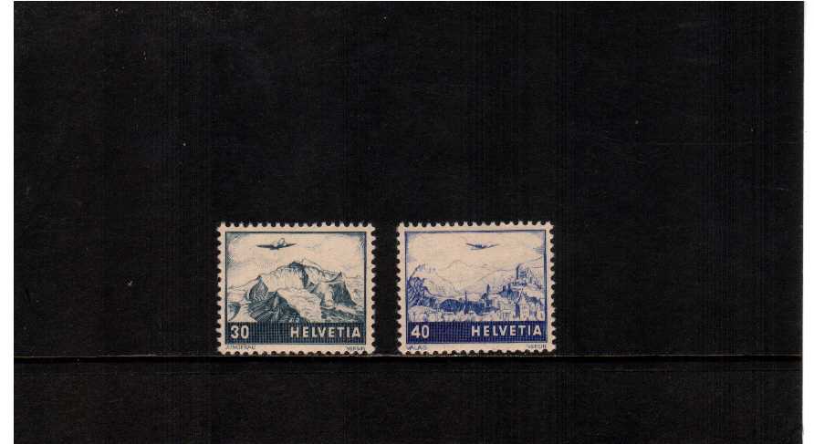 The later values printed in 1948 from the 1941 Air set.<br/>Fine lightly mounted mint set of two.<br/>SG Cat 103