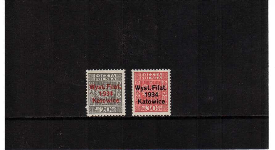 Katowice Philatelic Exhibition overprint set of two lightly mounted mint.<br/>SG Cat 100