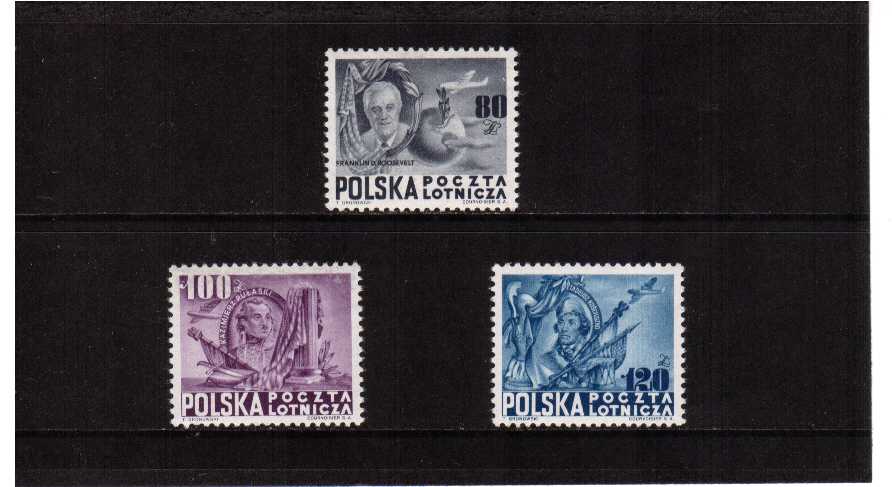 Presidents Roosevelt, Pulaski, Kosciuszko set of three superb unmounted mint