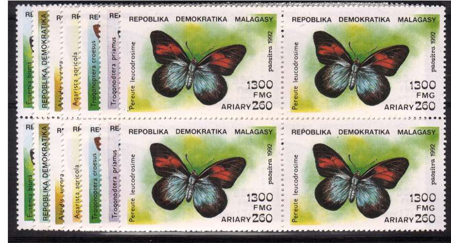 Butterflies set of seven in superb unmounted mint blocks of four. <br/>SG Cat �.00