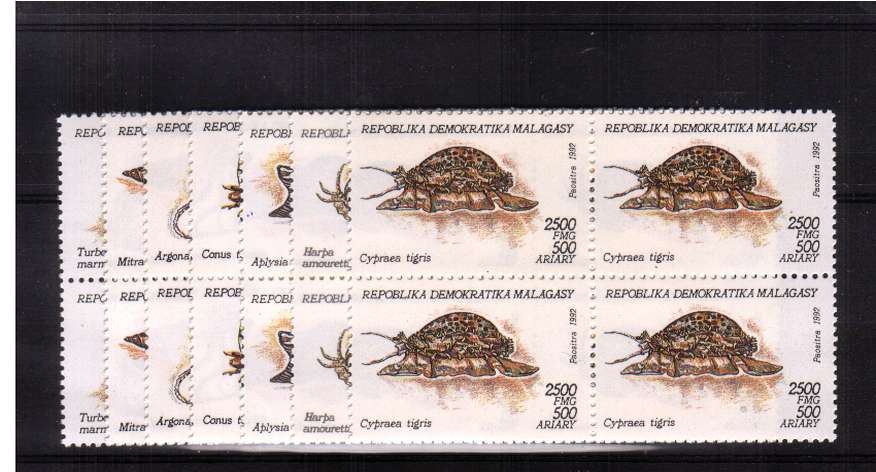 Molluscs - Sea life set of seven in superb unmounted mint blocks of four. <br/>SG Cat 23.60