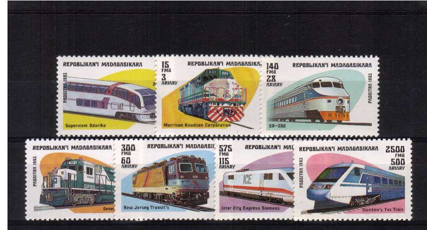 Locomotives - Trains set of seven superb unmounted mint. <br/>SG Cat 2.85