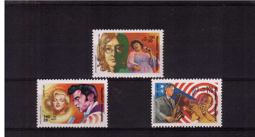 Hollywood - American Music featuring (Monroe Elvis Lennon Fitzgerald Clinton Armstrong)
set of three superb unmounted mint.