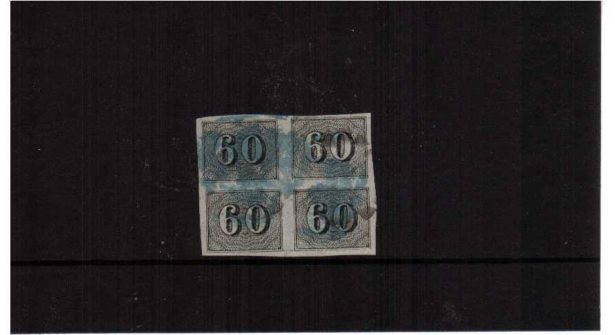 60r black imperforate in a fine block of four. Pretty!