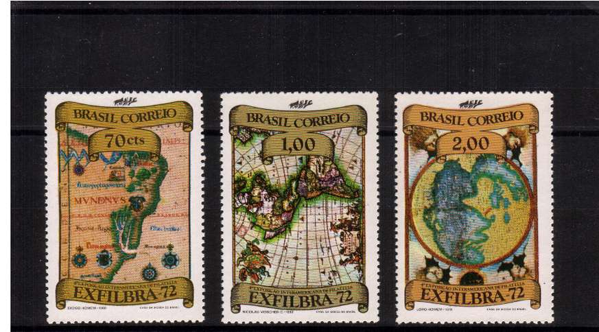 揈XFILBRA 72� 4th International Stamp Exhibition, Rio de Janeiro set of three superb unmounted mint. SG Cat 25.00