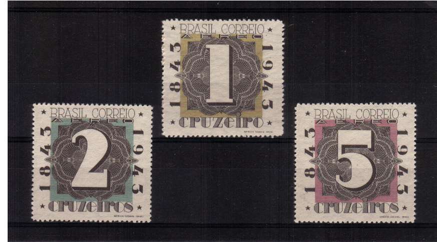 Brazilian Stamp Centenary set of three superb unmounted mint.