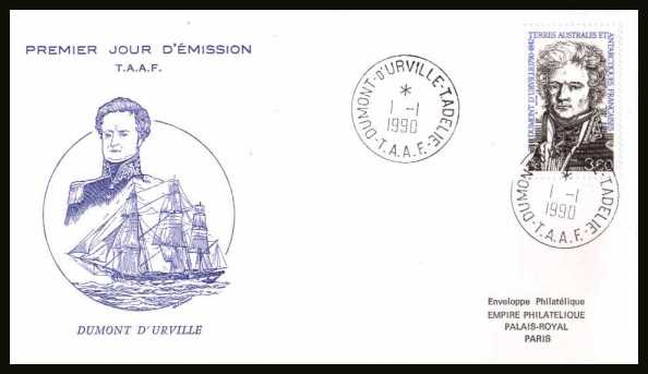 Dumont D'Urville First Day Cover cancelled with two crisp strikes dated 1 - 1 - 1990