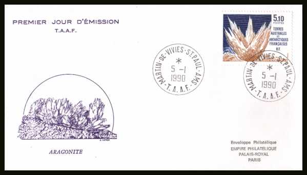 Aragonite Mineral single First Day Cover cancelled with two crisp strikes dated 5 - 1 - 1990