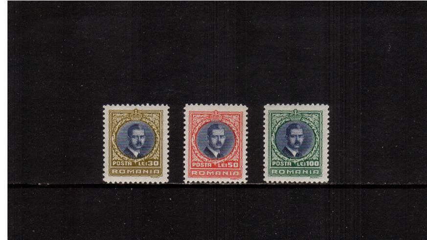 The King Carol II set of three superb unmounted mint.