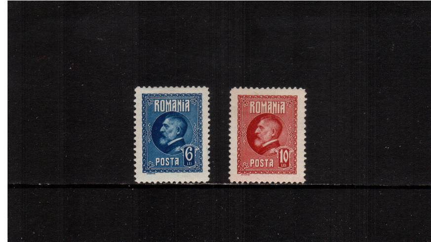 King Ferdinand's 60th Birthday<br/>The ERROR OF COLOUR duo fresh and very lightly mounted mint.<br/>According to the MICHEL catalogue only 100 sets possible. A rare set!