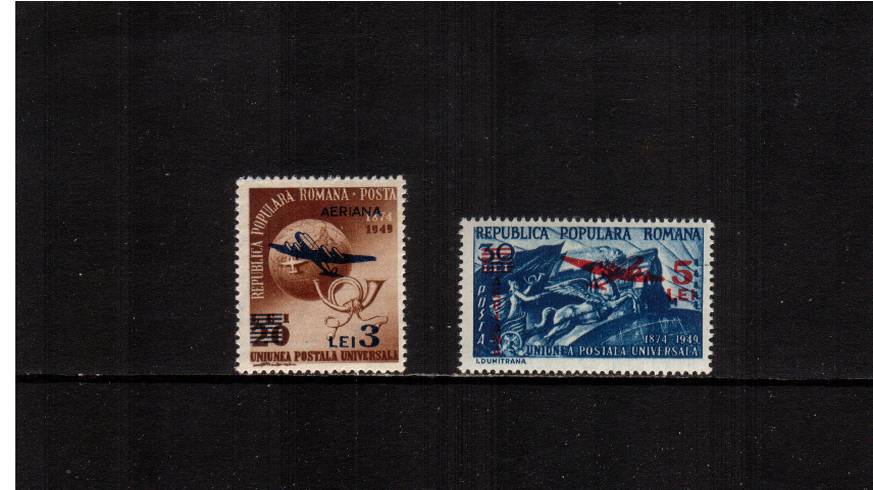 The 1949 Universal Postal Union SURCHARGED set of two.<br/>A fine very lightly mounted mint set of two