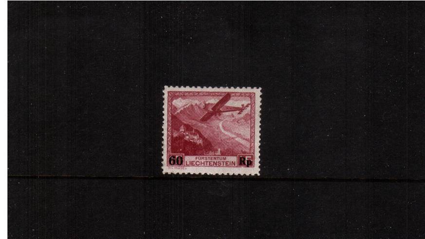 The 60r on 1F Claret Airmail single fine very, very lightly mounted mint.