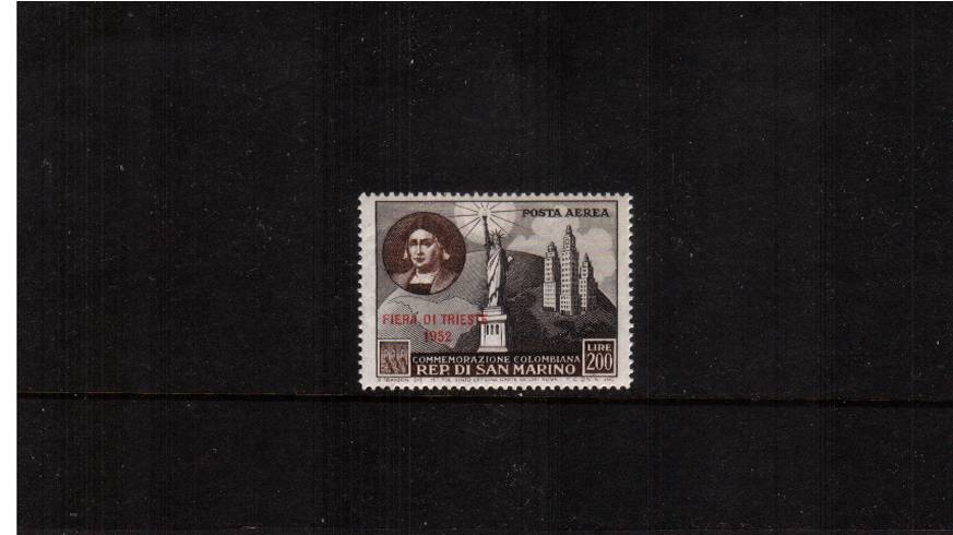 The 200L ''AIR'' overprint single showing showing Statue of Liberty.<br/>
A fine very, very lightly mounted mint single. SG Cat 95
