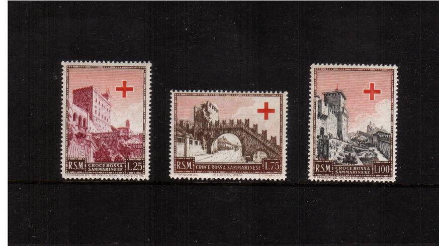 The Red Cross set of three superb unmounted mint.