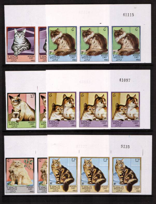 Domestic Cats set of six in superb unmounted mint corner strips of three